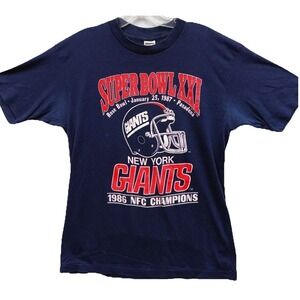 Vintage New York Giants Superbowl XXI Tshirt Size L Blue Single Stitch Trench